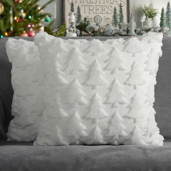 Other - Christmas Tree Throw Pillow Covers 18” Set 2 Soft Plush Farmhouse Holiday White
